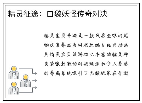 精灵征途：口袋妖怪传奇对决